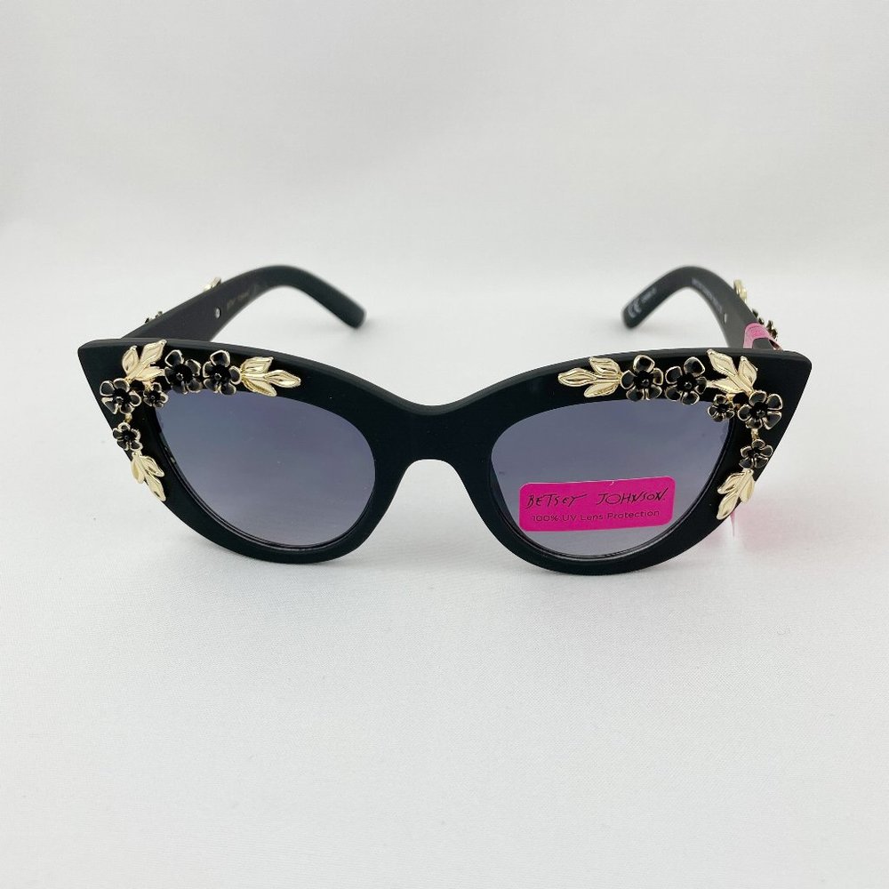 Betsey Johnson Black Floral Sunglasses Cat Eye